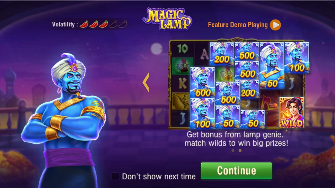 Magic Lamp: Introduction to genie symbols and numbered prizes.