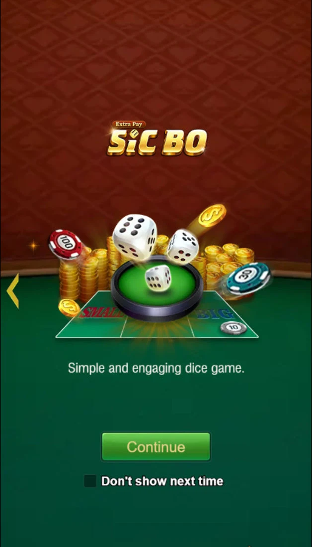Loading panel showing three dice and the Sic Bo title.