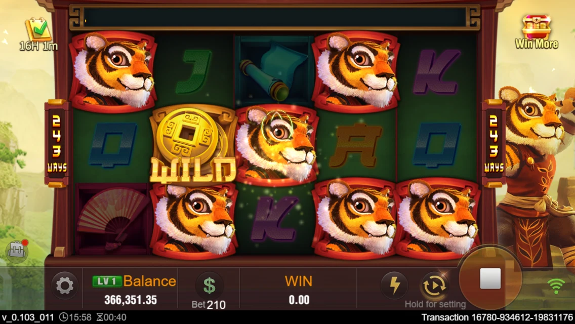Master Tiger: Main reels with tiger and Scatter symbols.