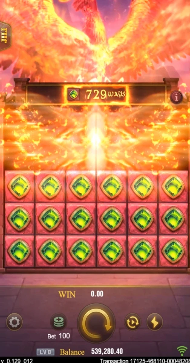 Trial of Phoenix: Expanded grid beneath a phoenix animation.