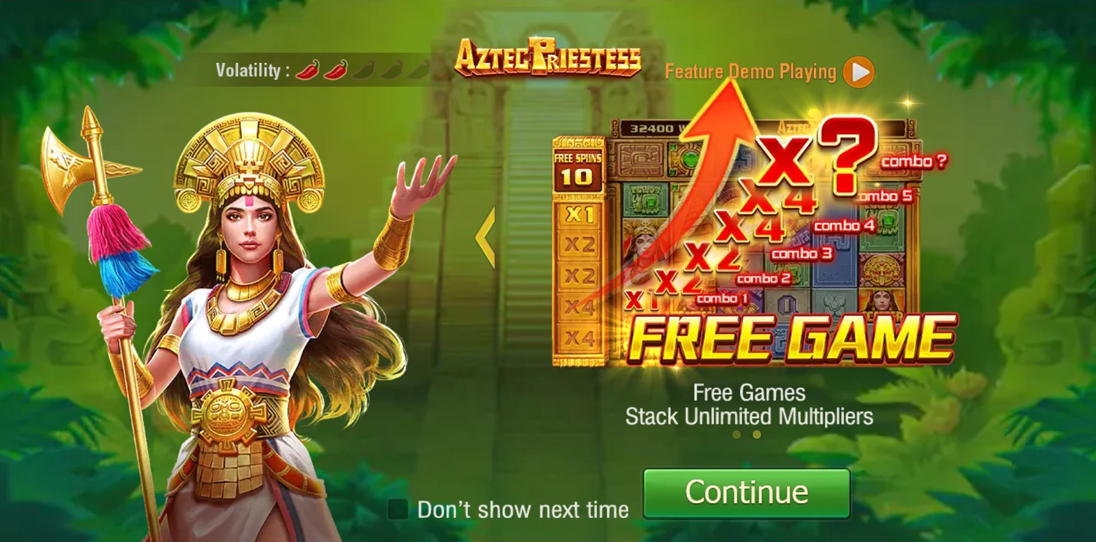 Aztec Priestess: Introduction to Free Game multipliers.