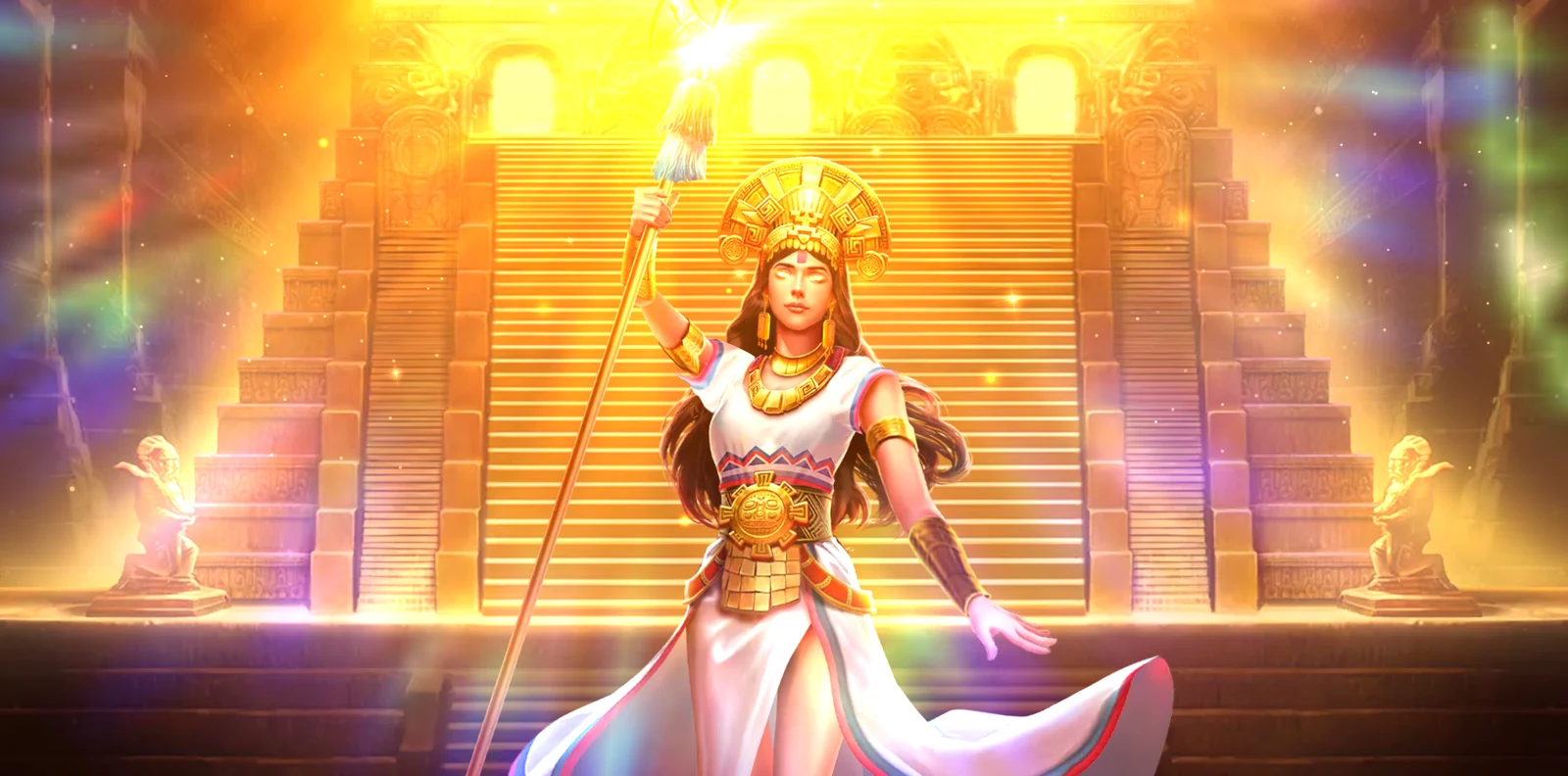 Aztec Priestess: Character scene in front of an Aztec temple.