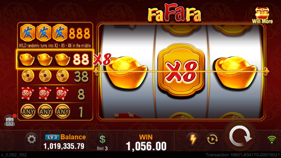 FA FA FA: Reel state with an x8 Wild symbol.