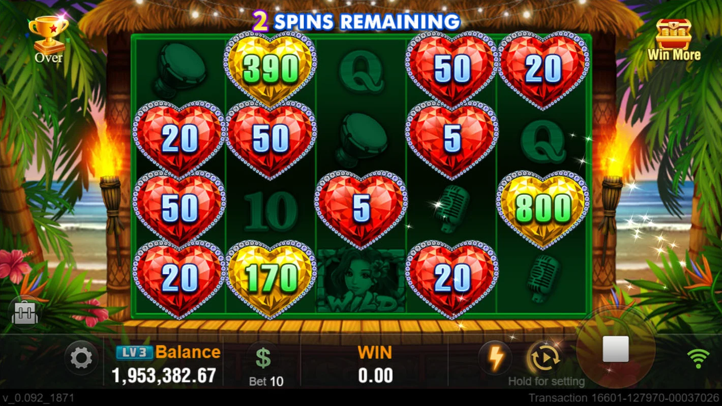 Hawaii Beauty: Heart feature screen with spins remaining.