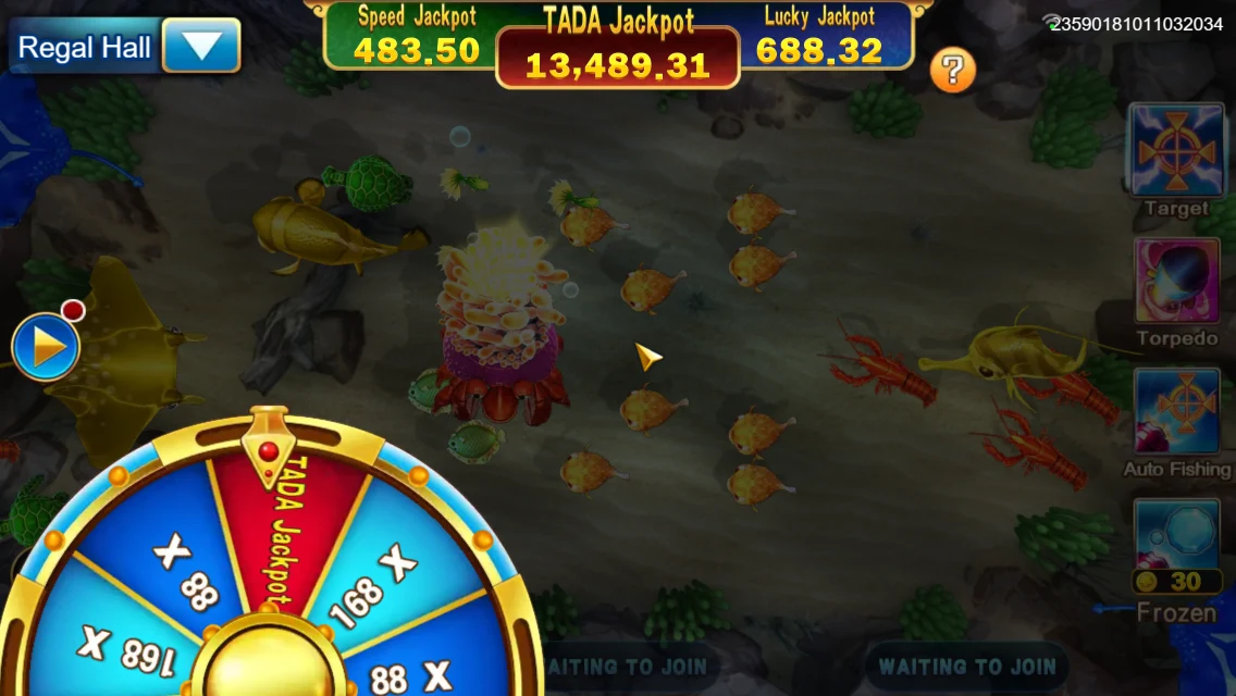 Jackpot Fishing: Jackpot Wheel visible below the fishing arena.