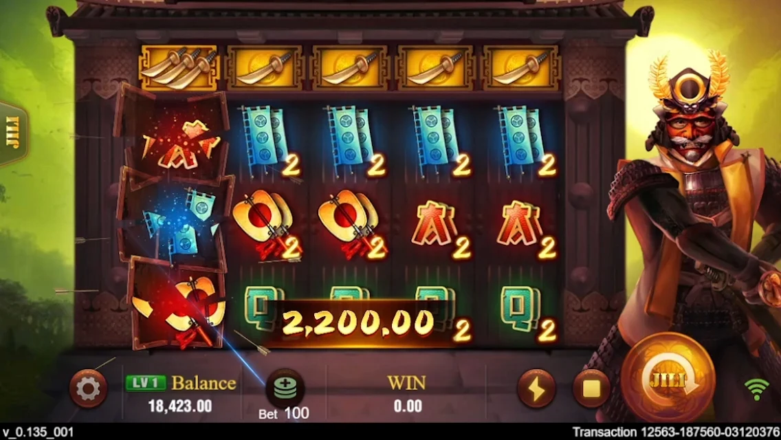 Shōgun: Split-symbol result on the reels.