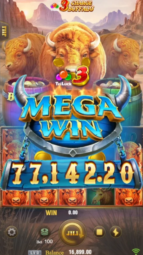 MEGA WIN overlay displaying 77,142.20 over the game interface.