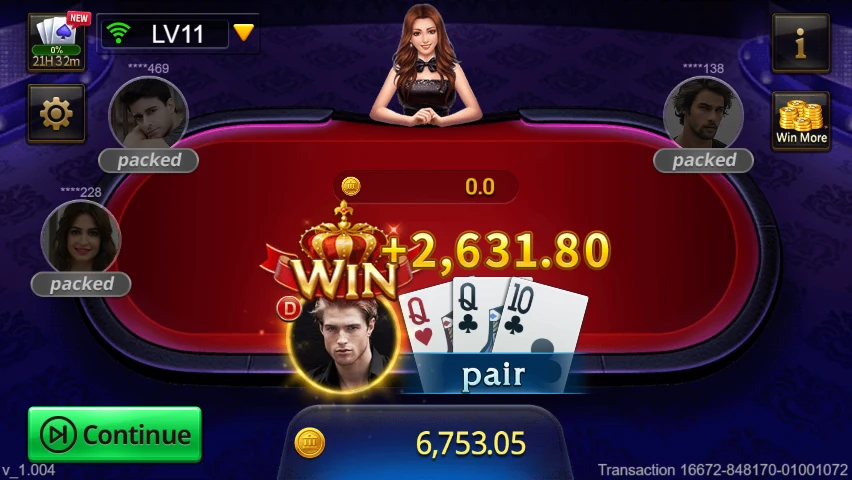 Teen Patti: Captured result with a pair label.